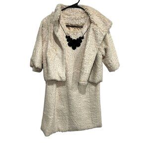 Vintage Faux Fur Two-Piece Dress Set Short Sleeve Jacket Sleeveless Dress Sz S